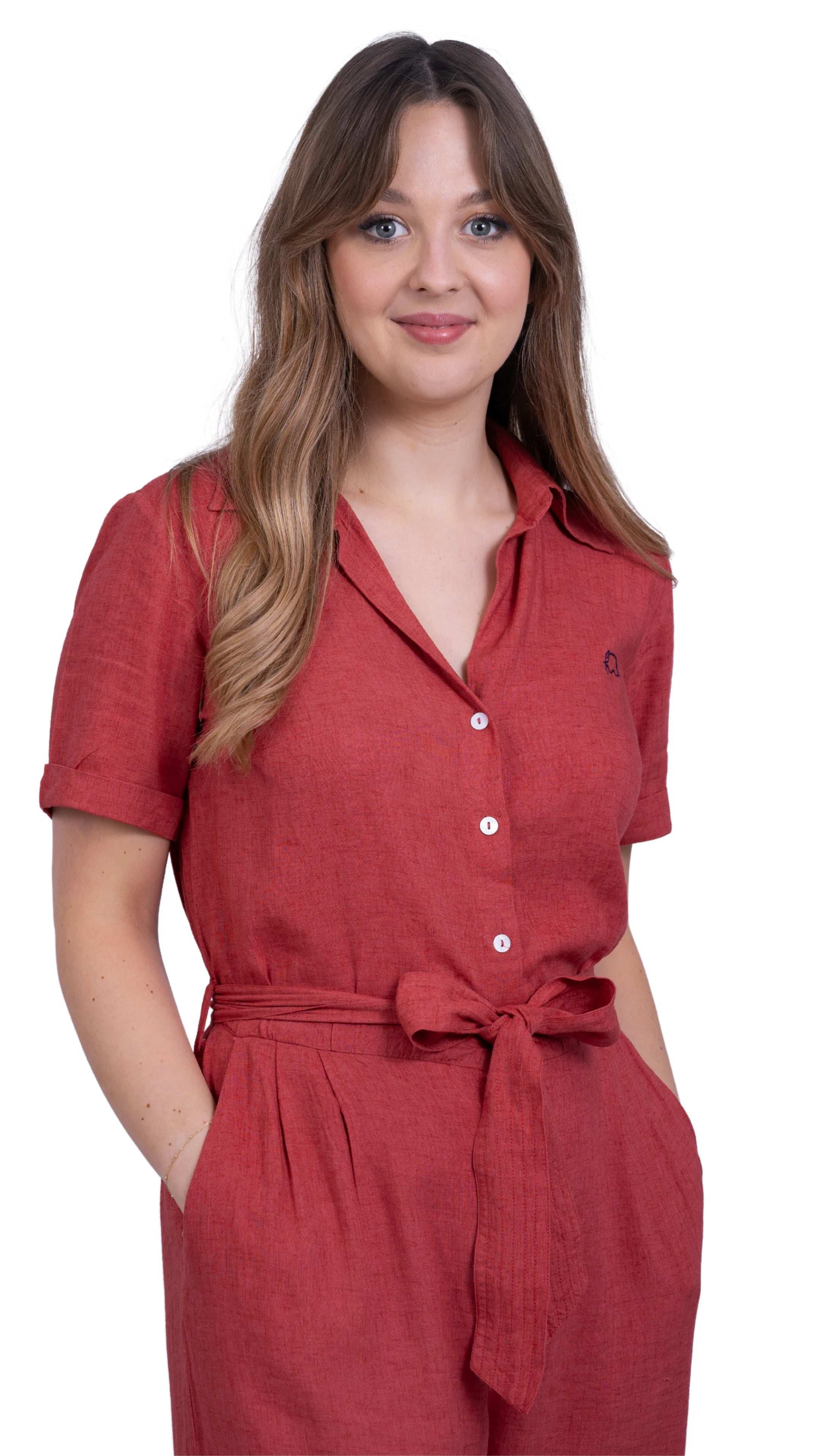 Ethically Made Muse: Milano Red Viscose Linen Jumpsuit for Women - JumpsuitsKaree