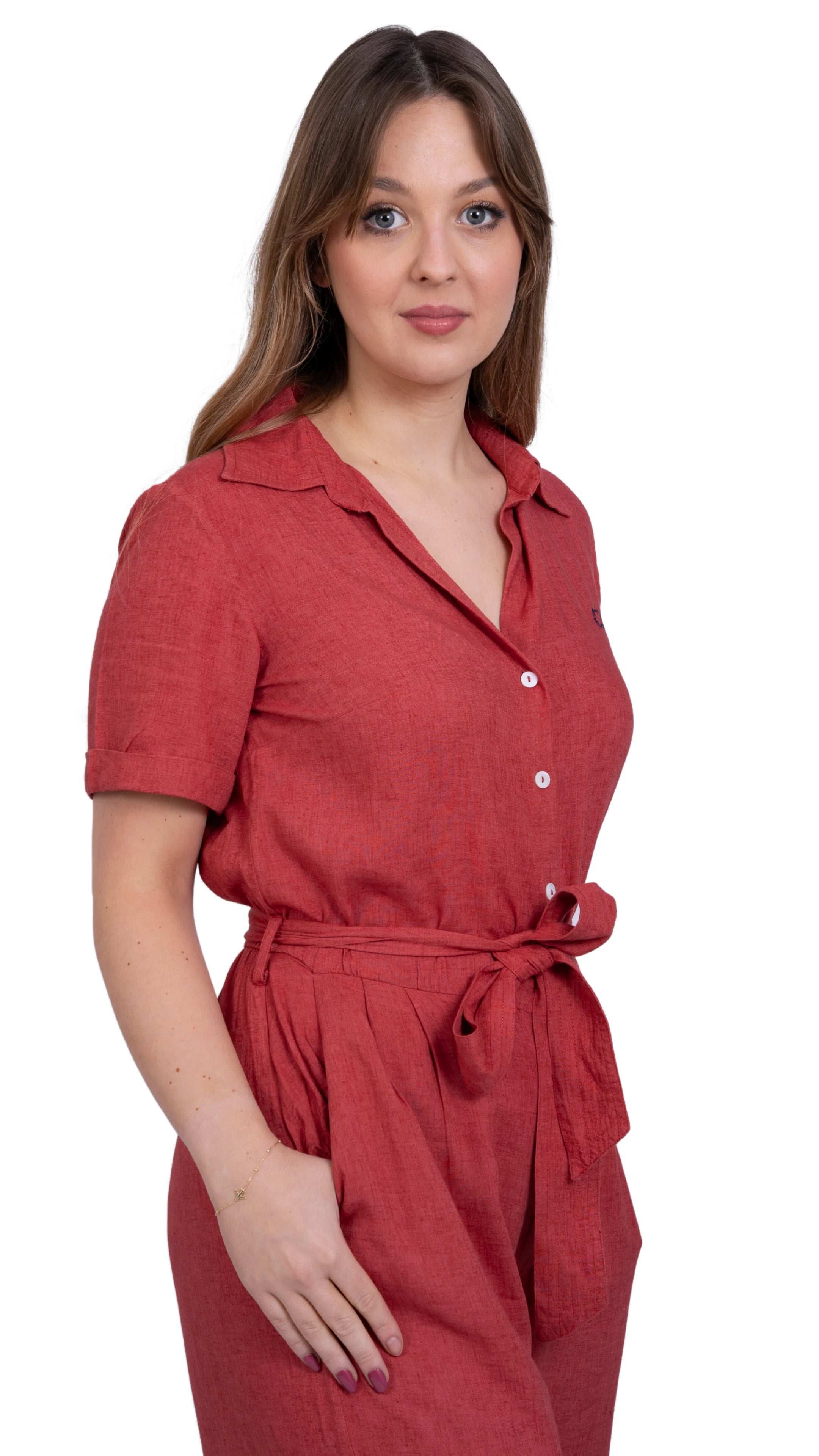 Ethically Made Muse: Milano Red Viscose Linen Jumpsuit for Women - JumpsuitsKaree