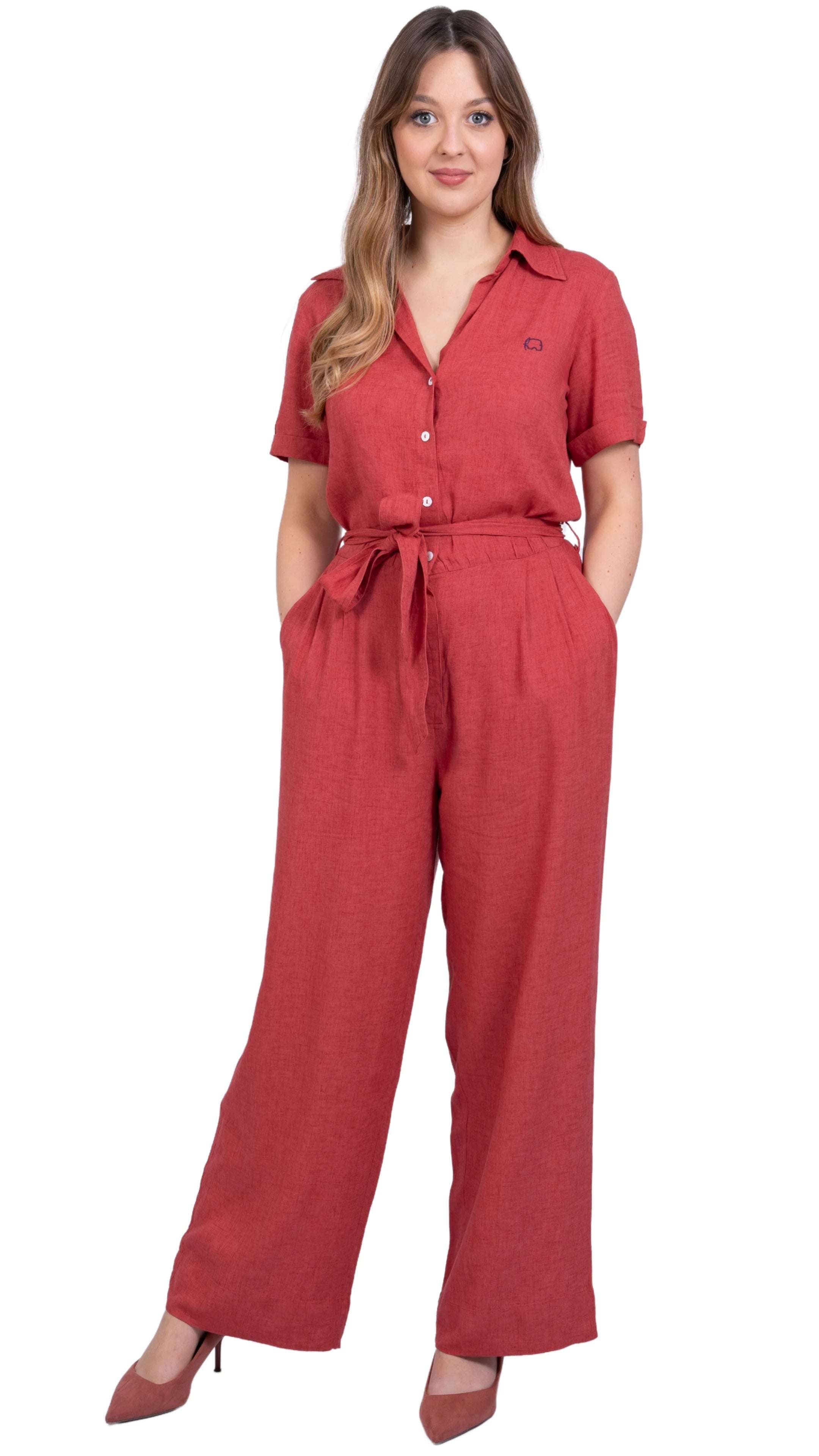 Ethically Made Muse: Milano Red Viscose Linen Jumpsuit for Women - JumpsuitsKaree