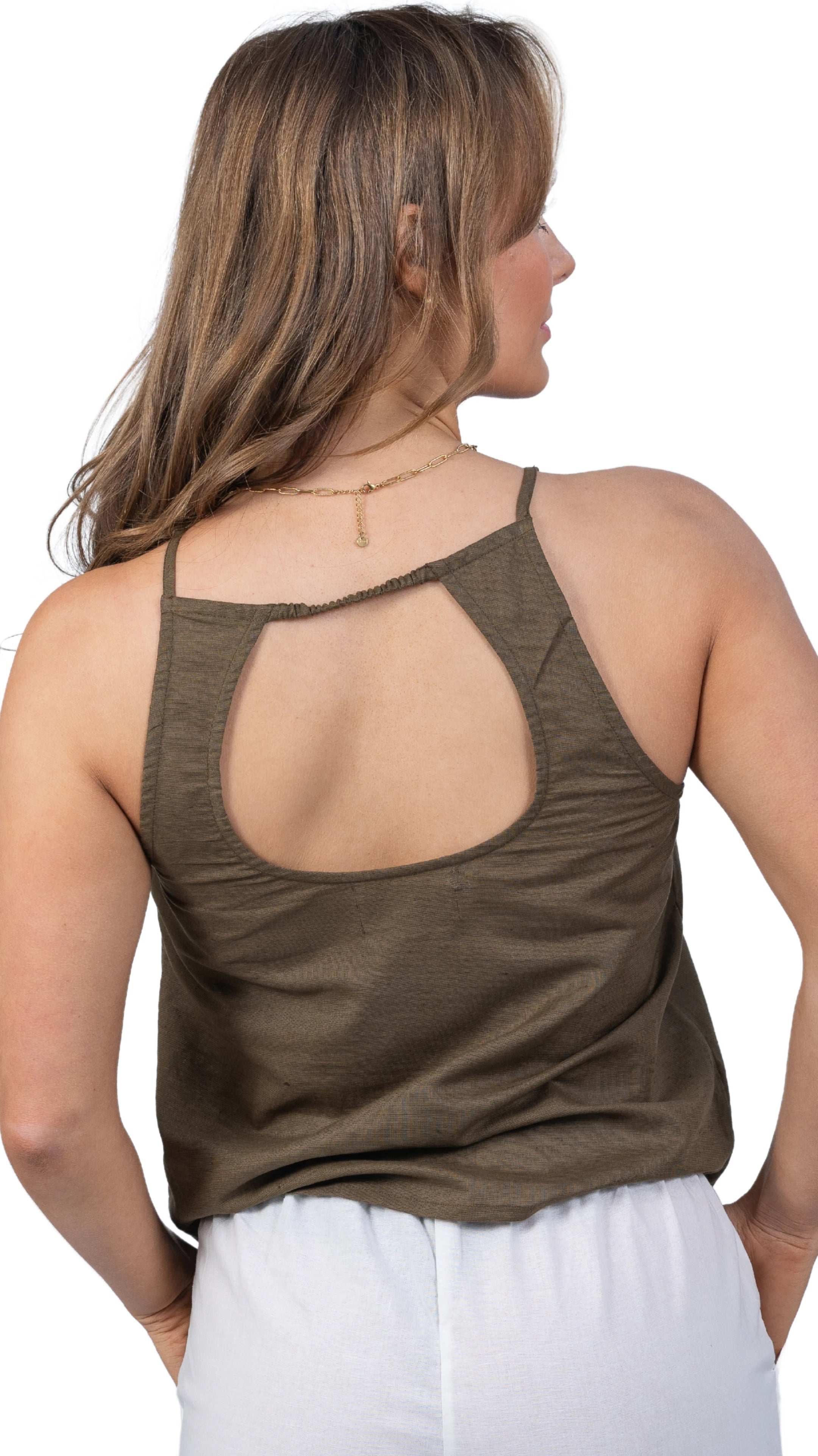 Green Cotton - Linen Cami Top - TopsKaree