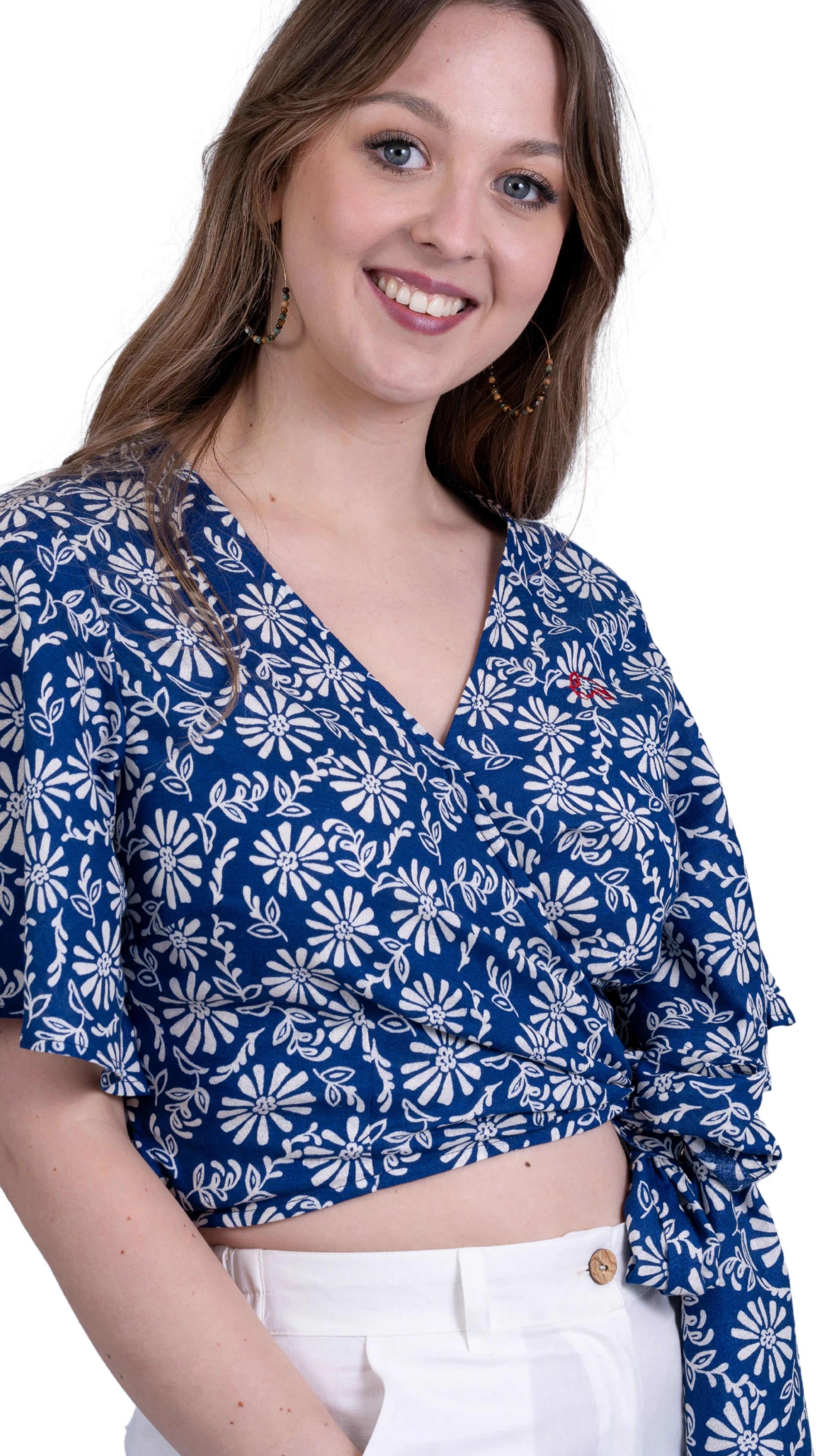 SereneBloom Women's Eco-Friendly Wrap Top - Blue Bliss