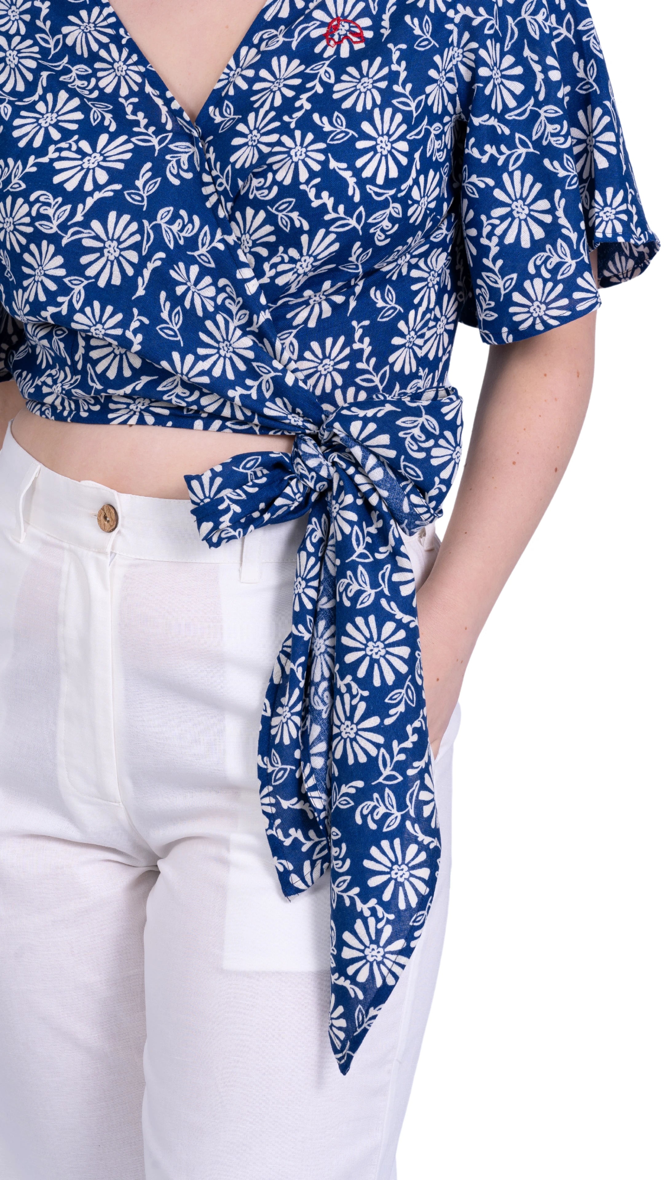 SereneBloom Women's Eco-Friendly Wrap Top - Blue Bliss