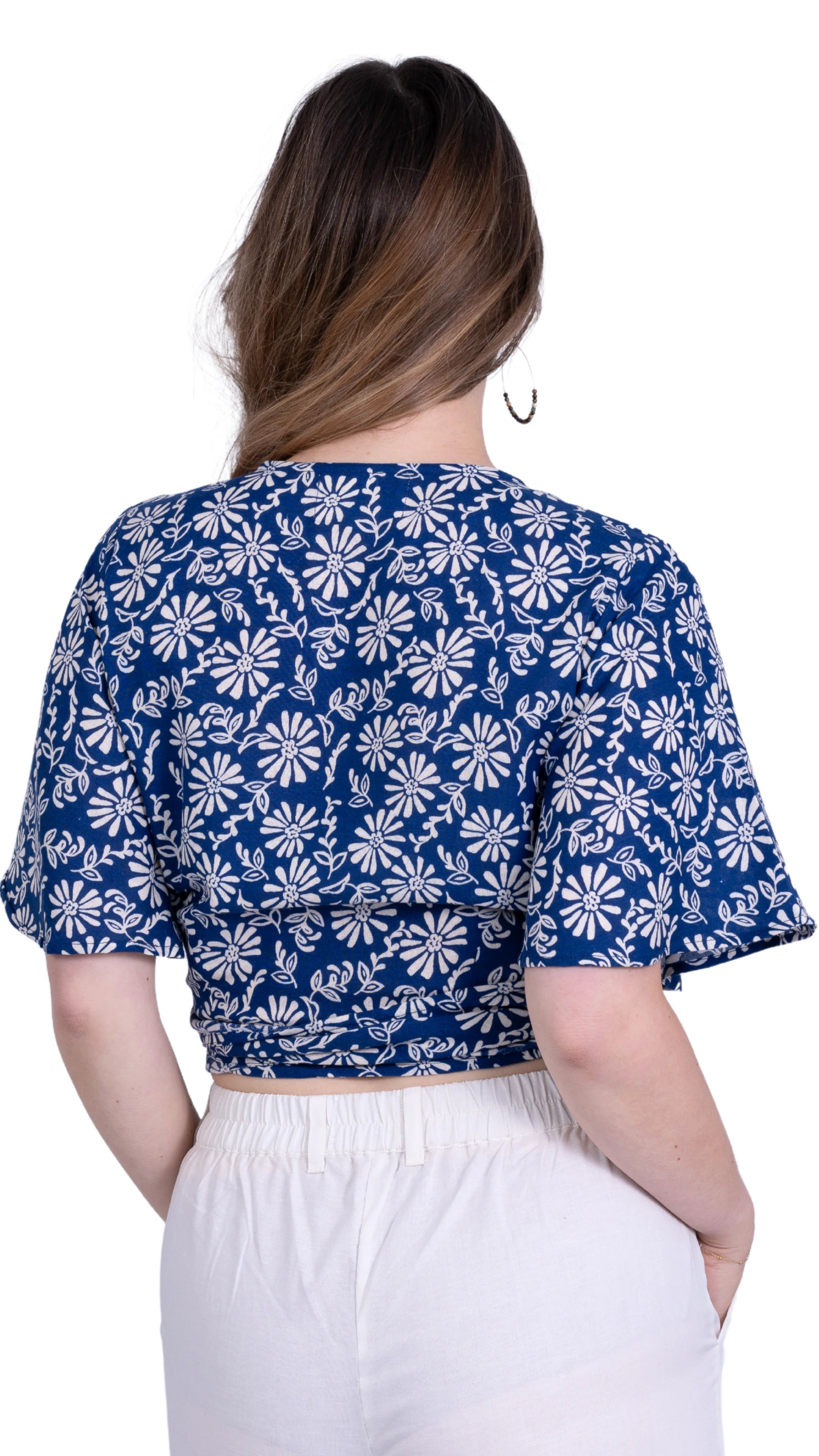 SereneBloom Women's Eco-Friendly Wrap Top - Blue Bliss