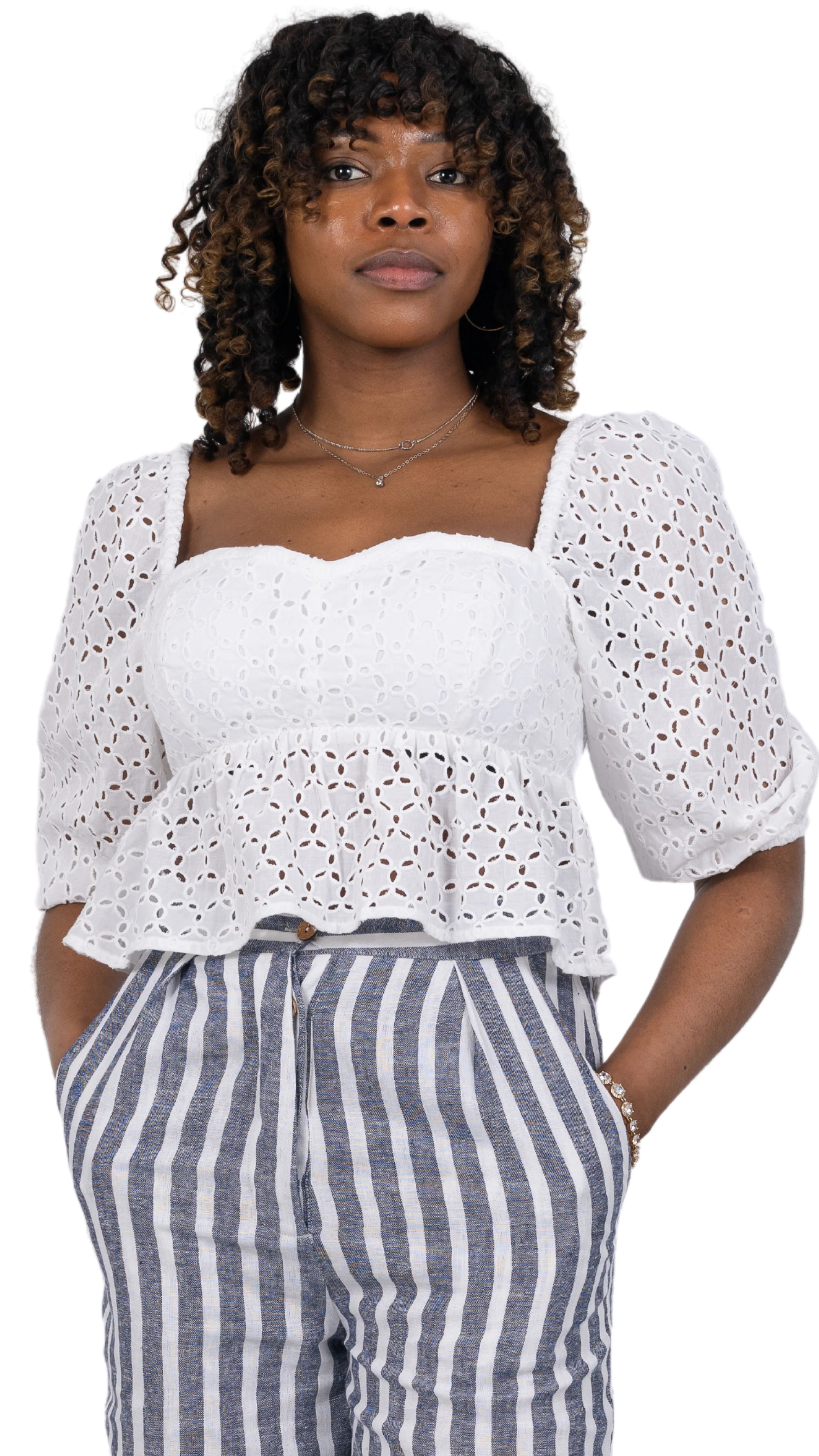 Timeless Allure Awaits: White Lace Whisper Blouse