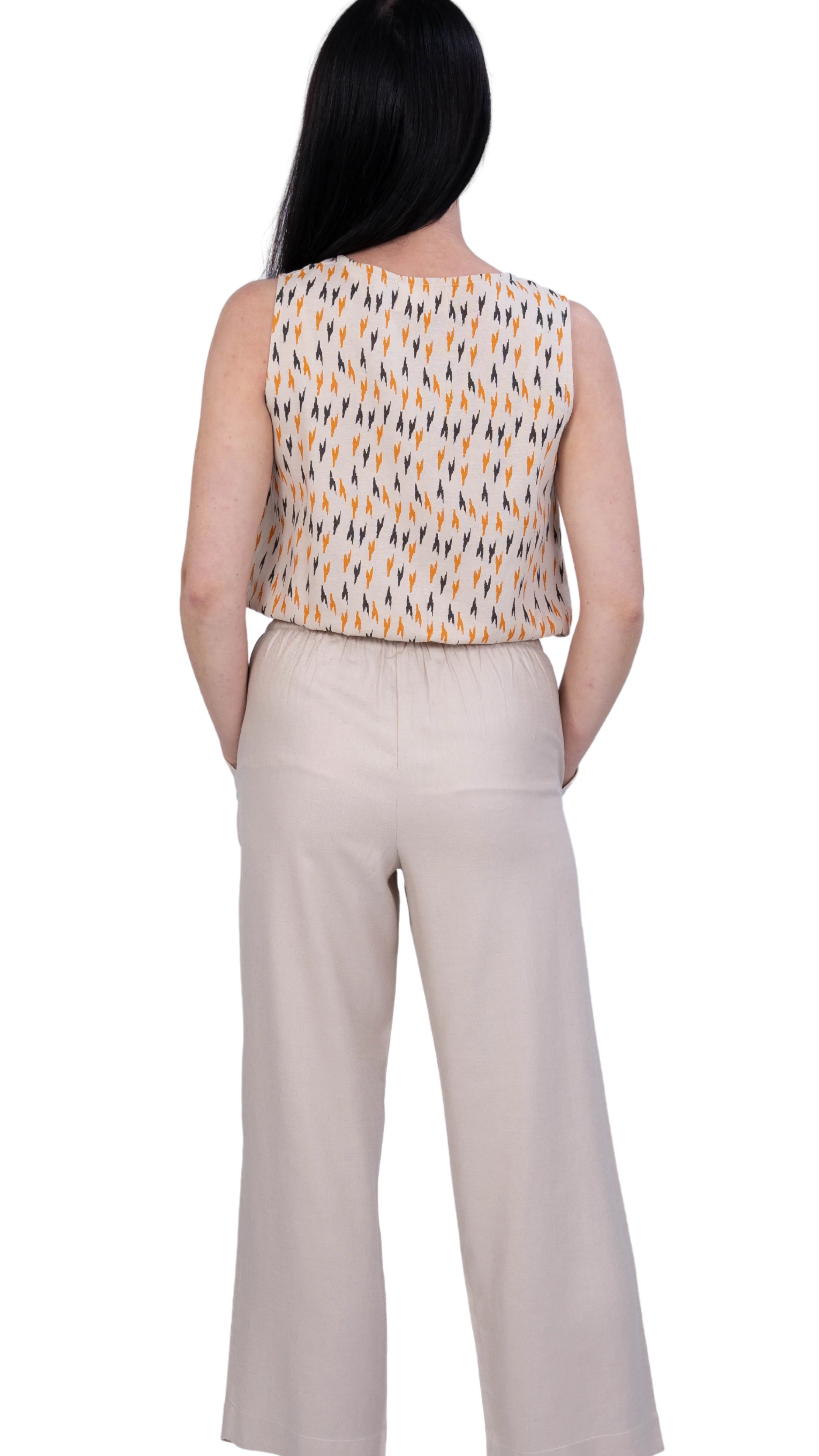 Beige Chevron Linen Jumpsuit | Women's Sustainable Fashion