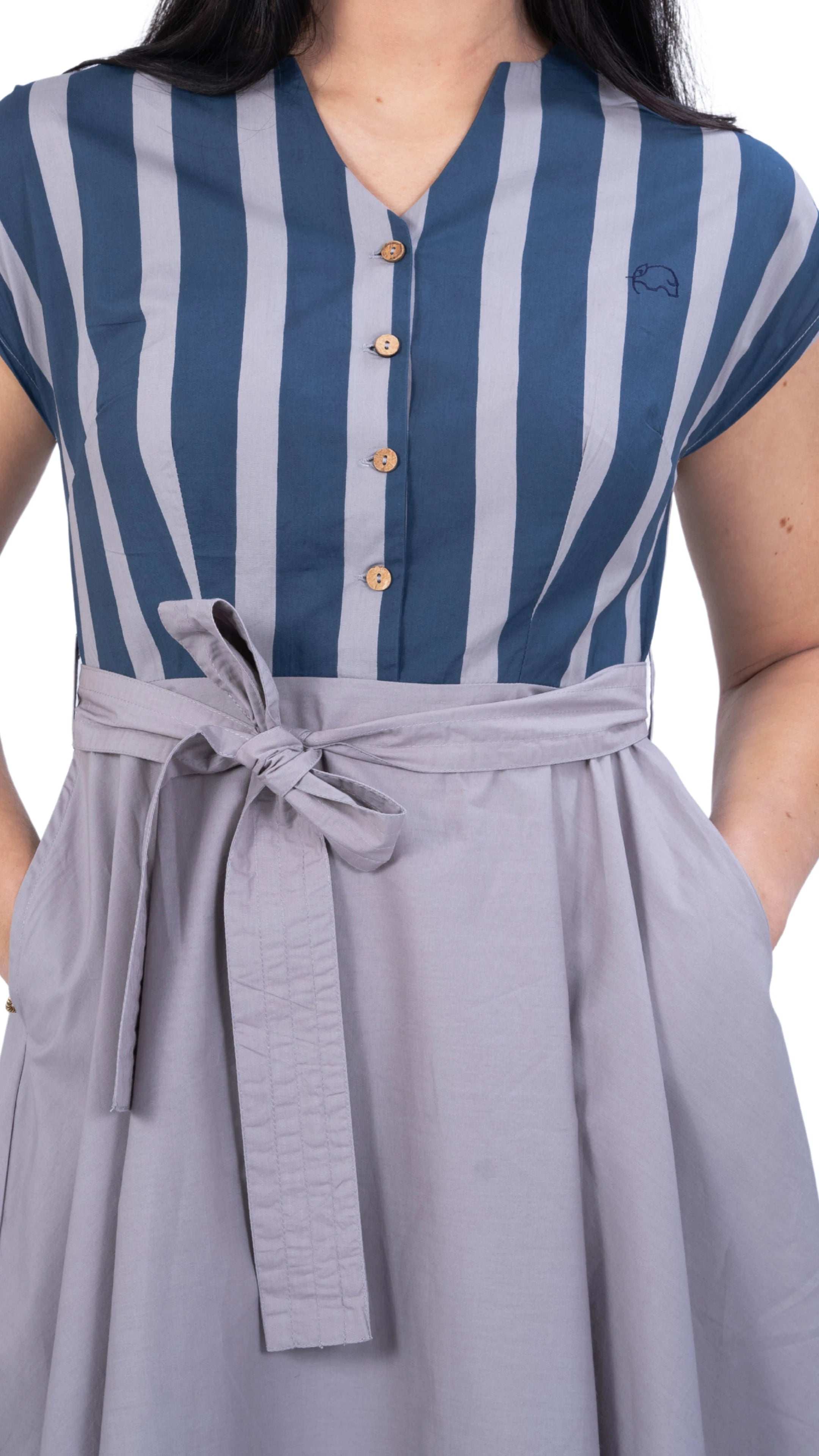Limited Edition Denim and Opel Striped Midi Dress - DressKaree