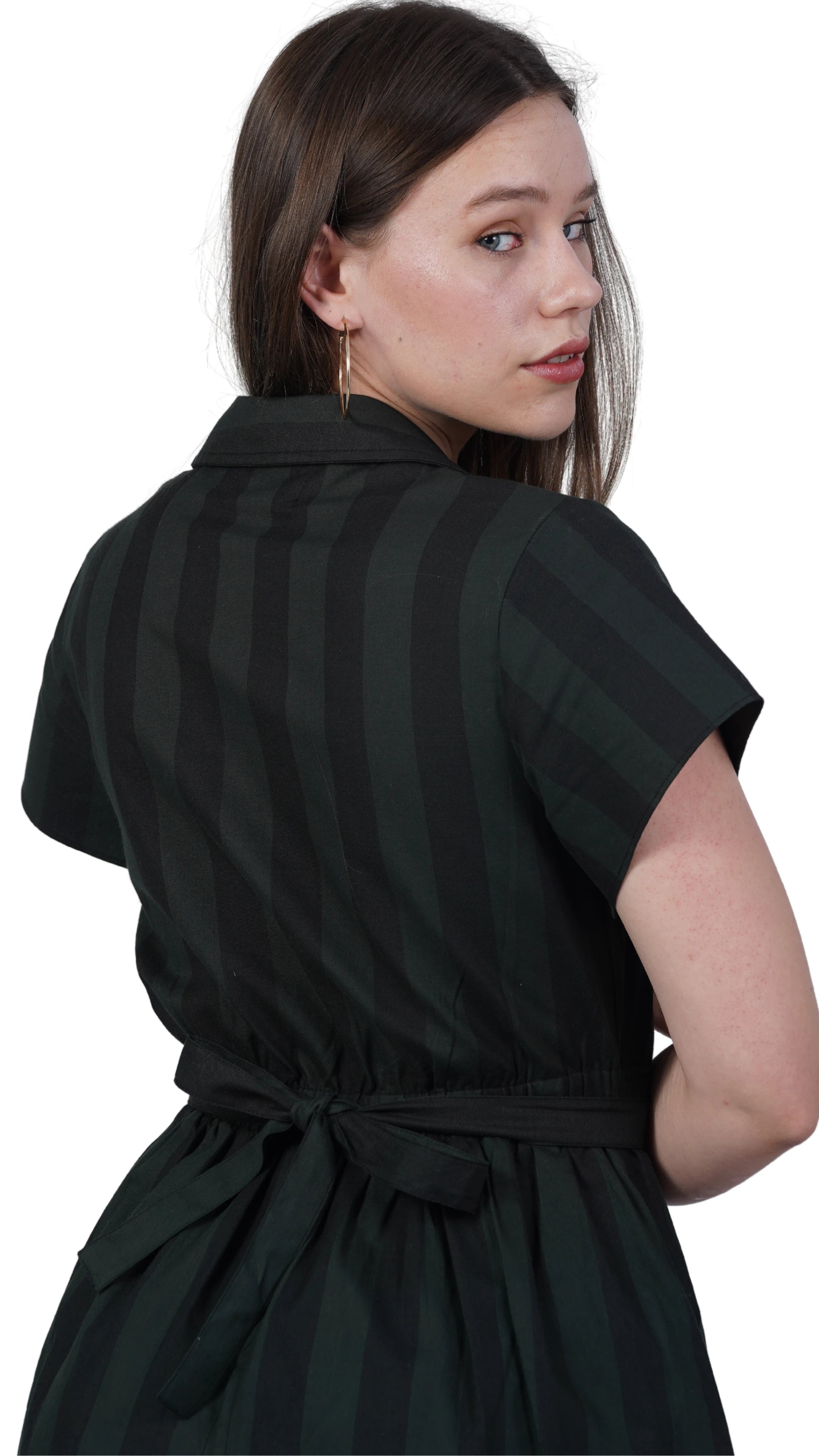 Elevate Your Style Sustainably: Green & Black Striped Elegance Slit Dress