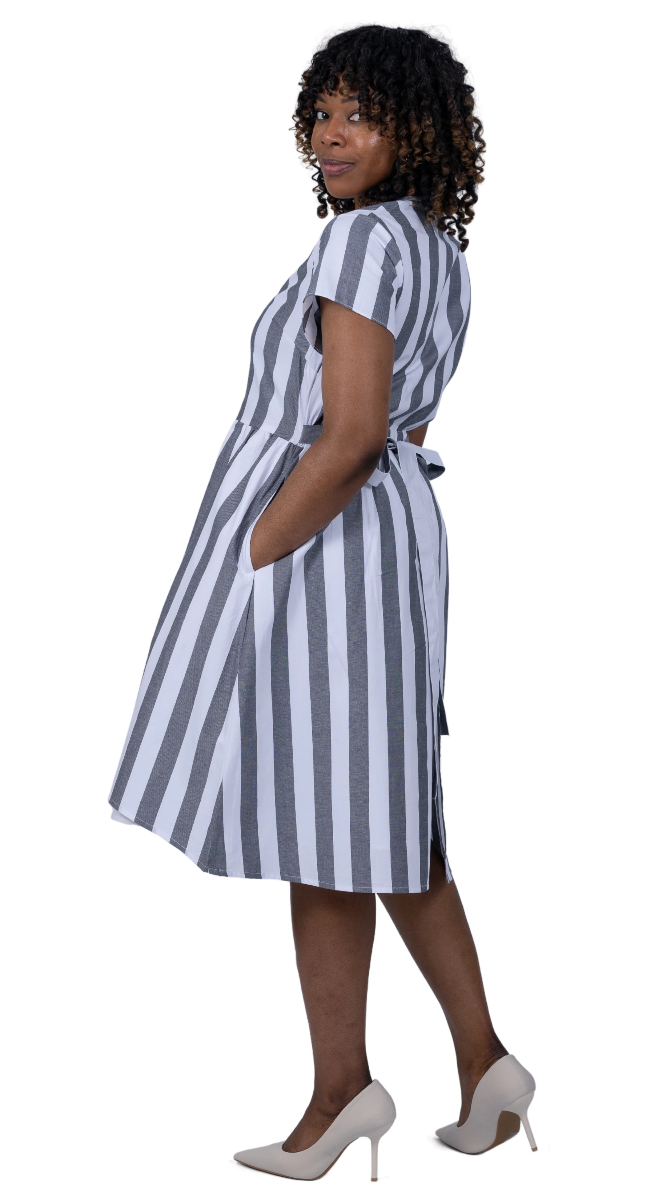 Timeless Elegance Redefined: Timeless Striped Elegance Slit Dress