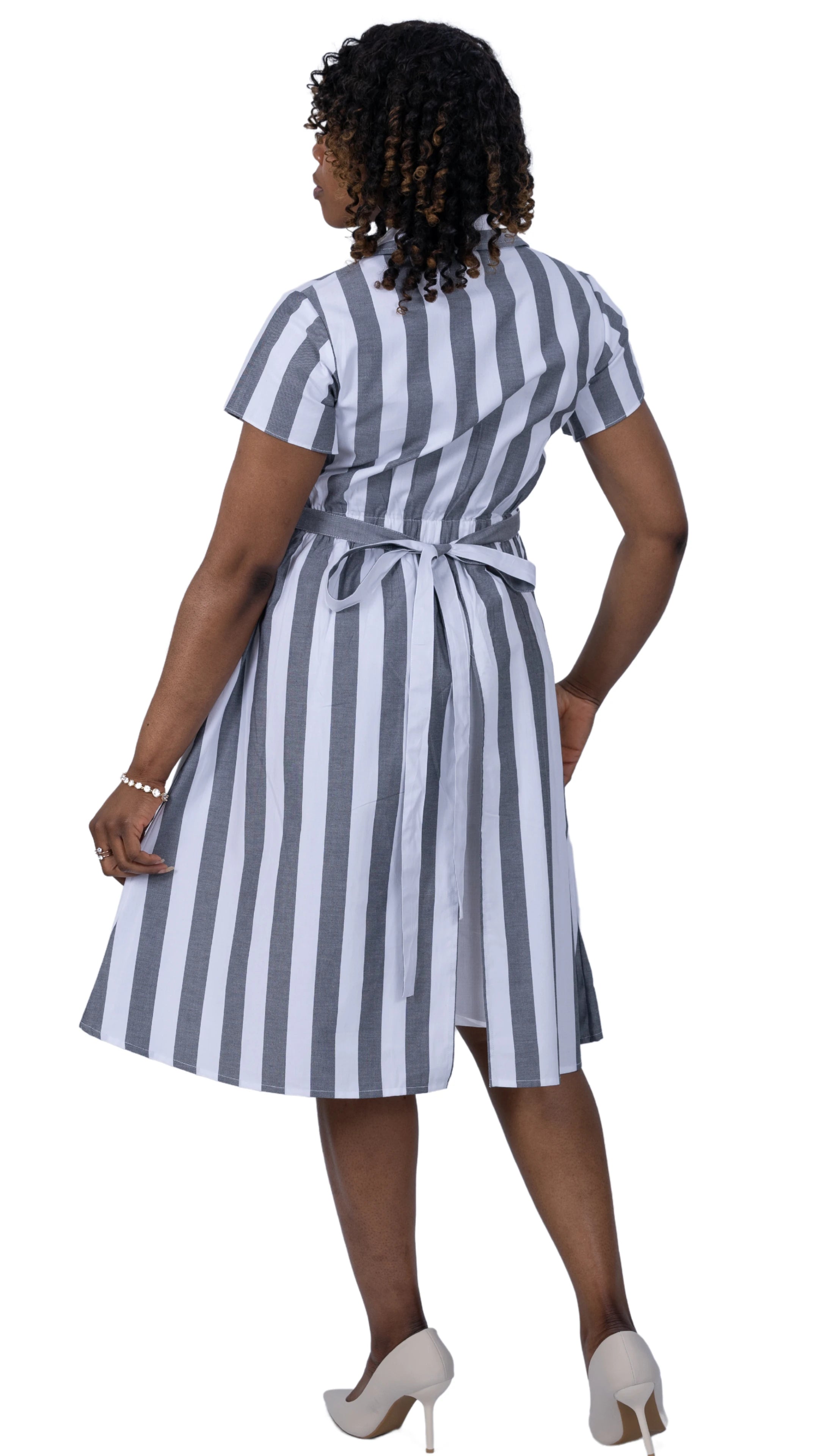 Timeless Elegance Redefined: Timeless Striped Elegance Slit Dress