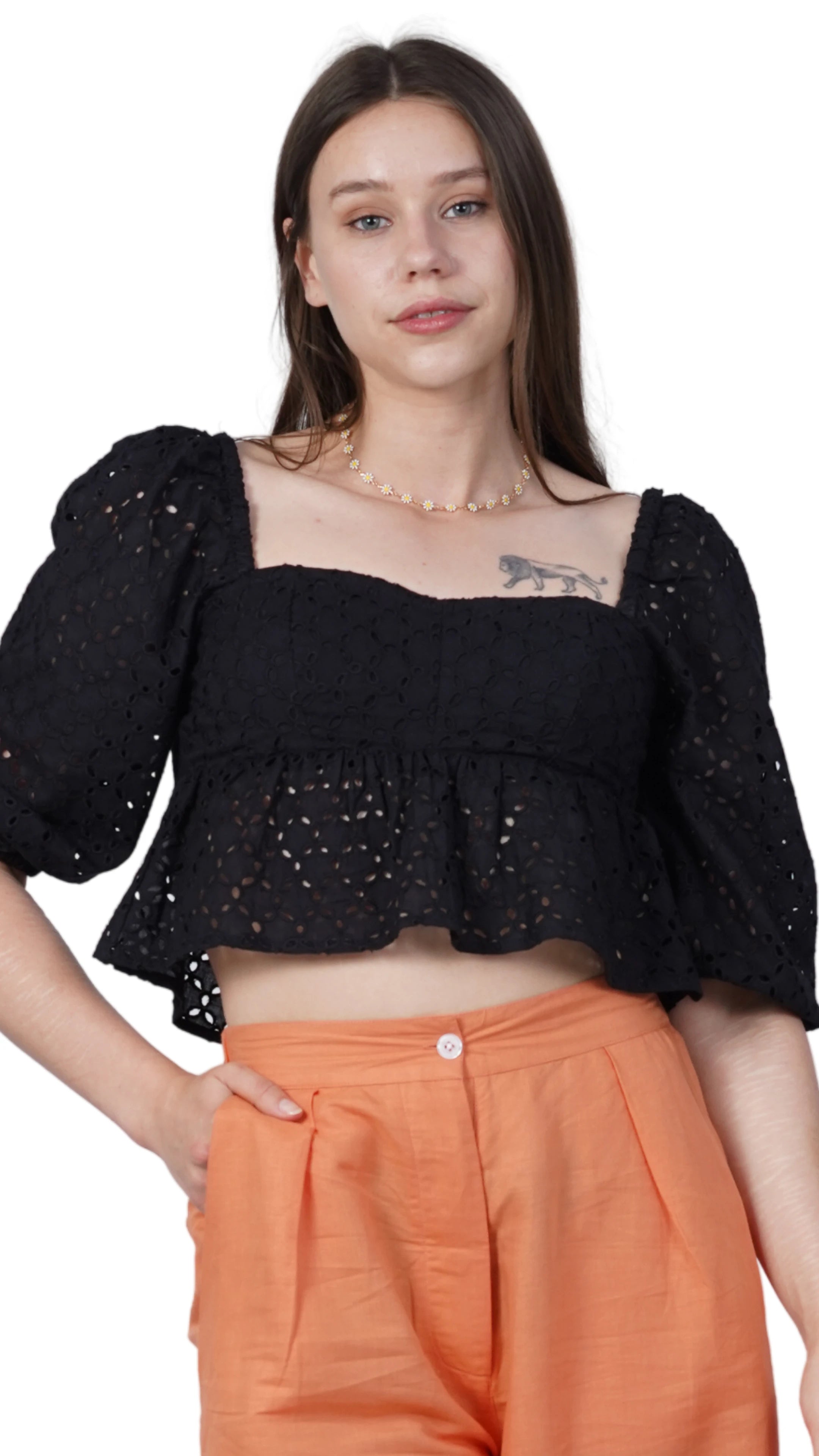 Timeless Allure in Black: Black Lace Enchantment Blouse
