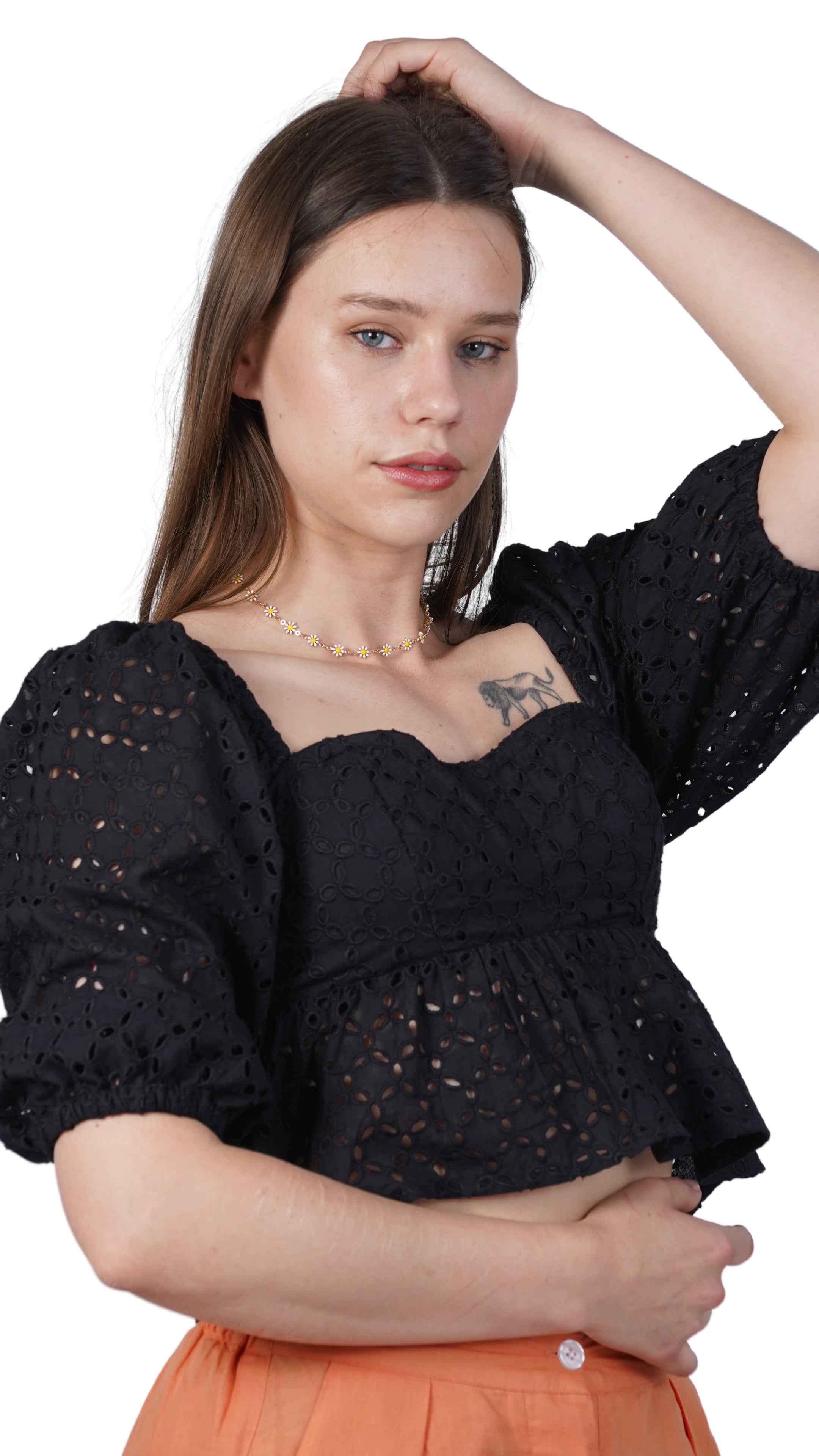 Timeless Allure in Black: Black Lace Enchantment Blouse