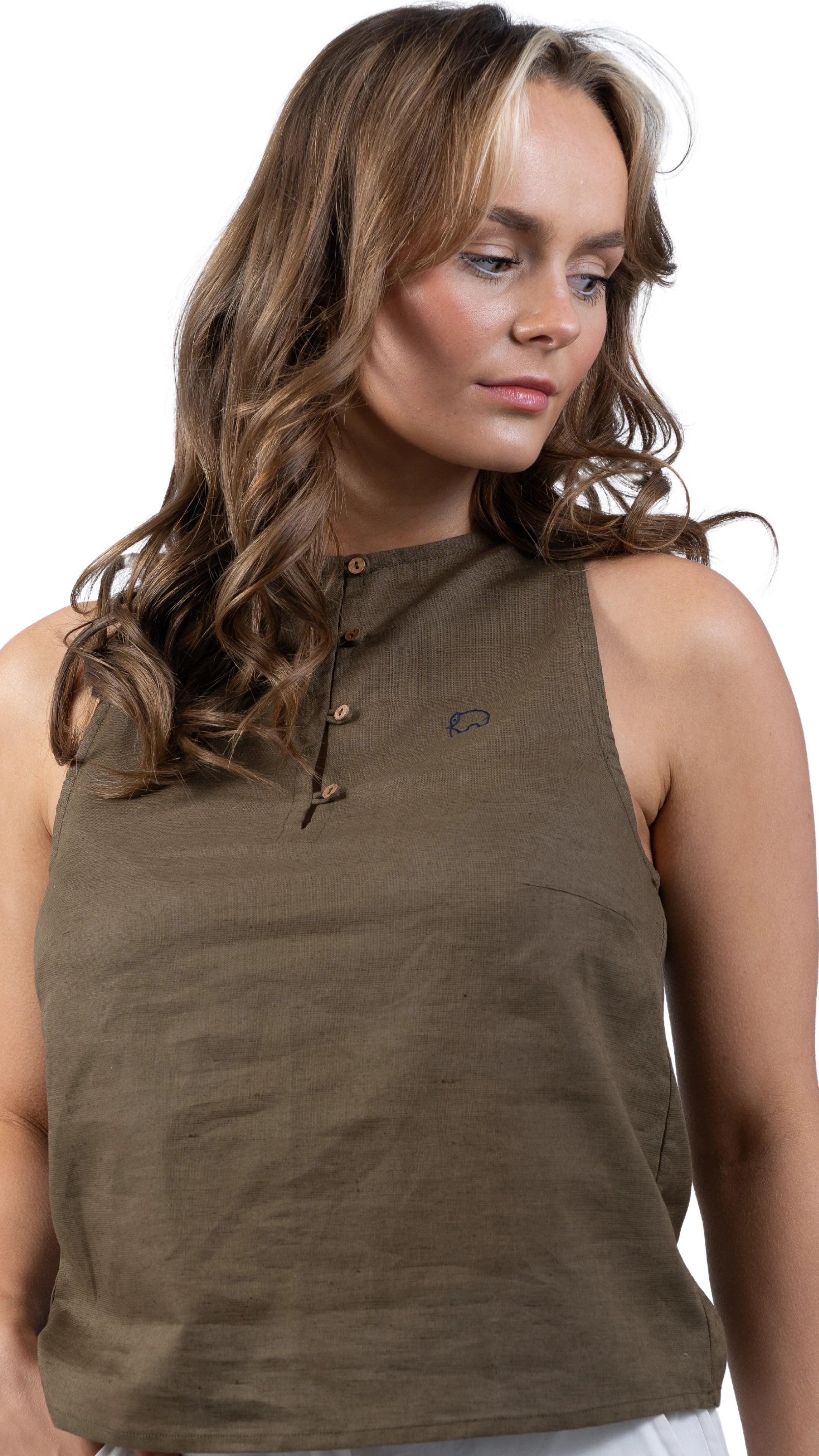 Green Cotton-Linen Cami Top