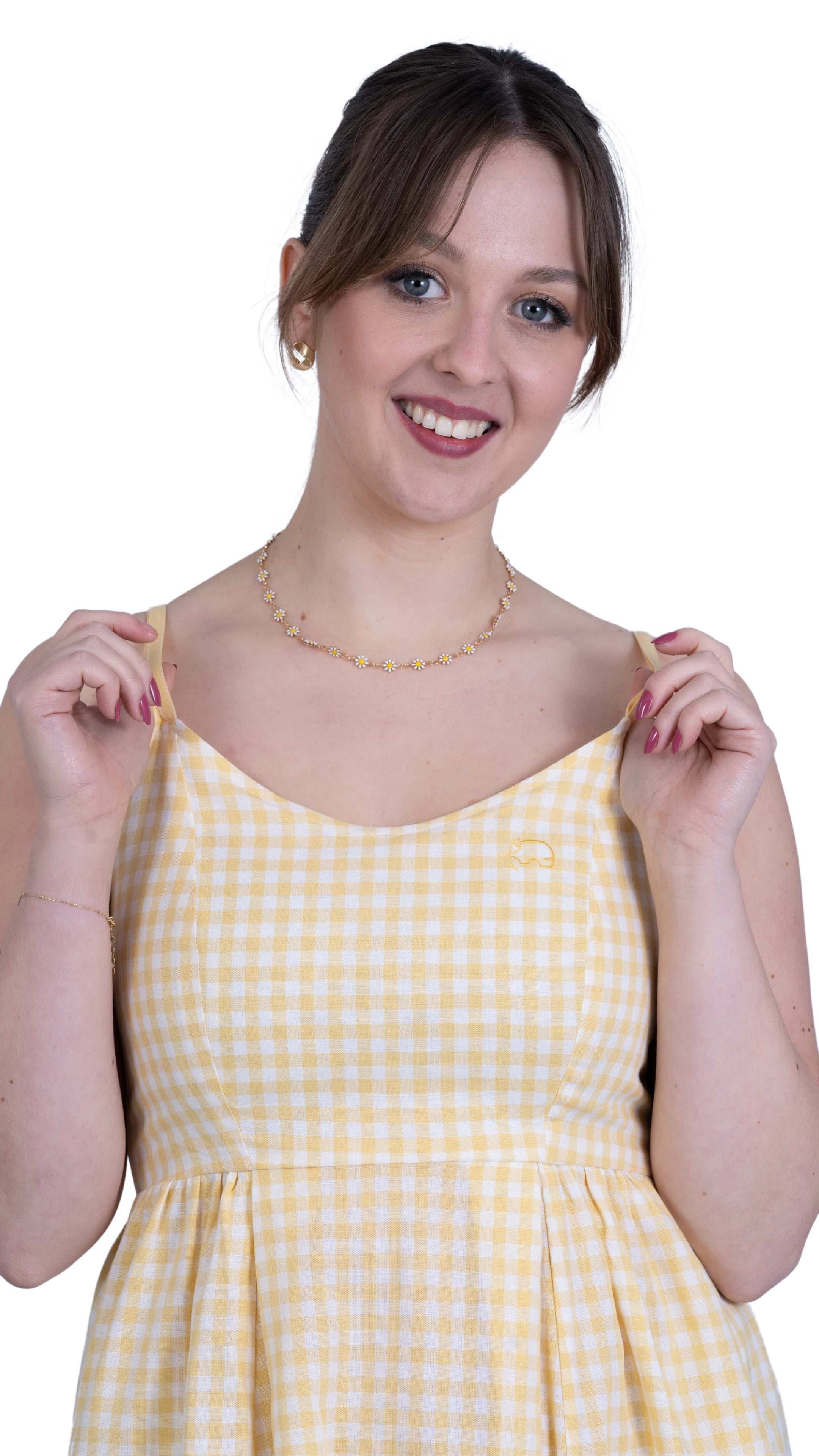 Sunshine Chic Yellow Gingham Cotton Mini Dress - DressKaree