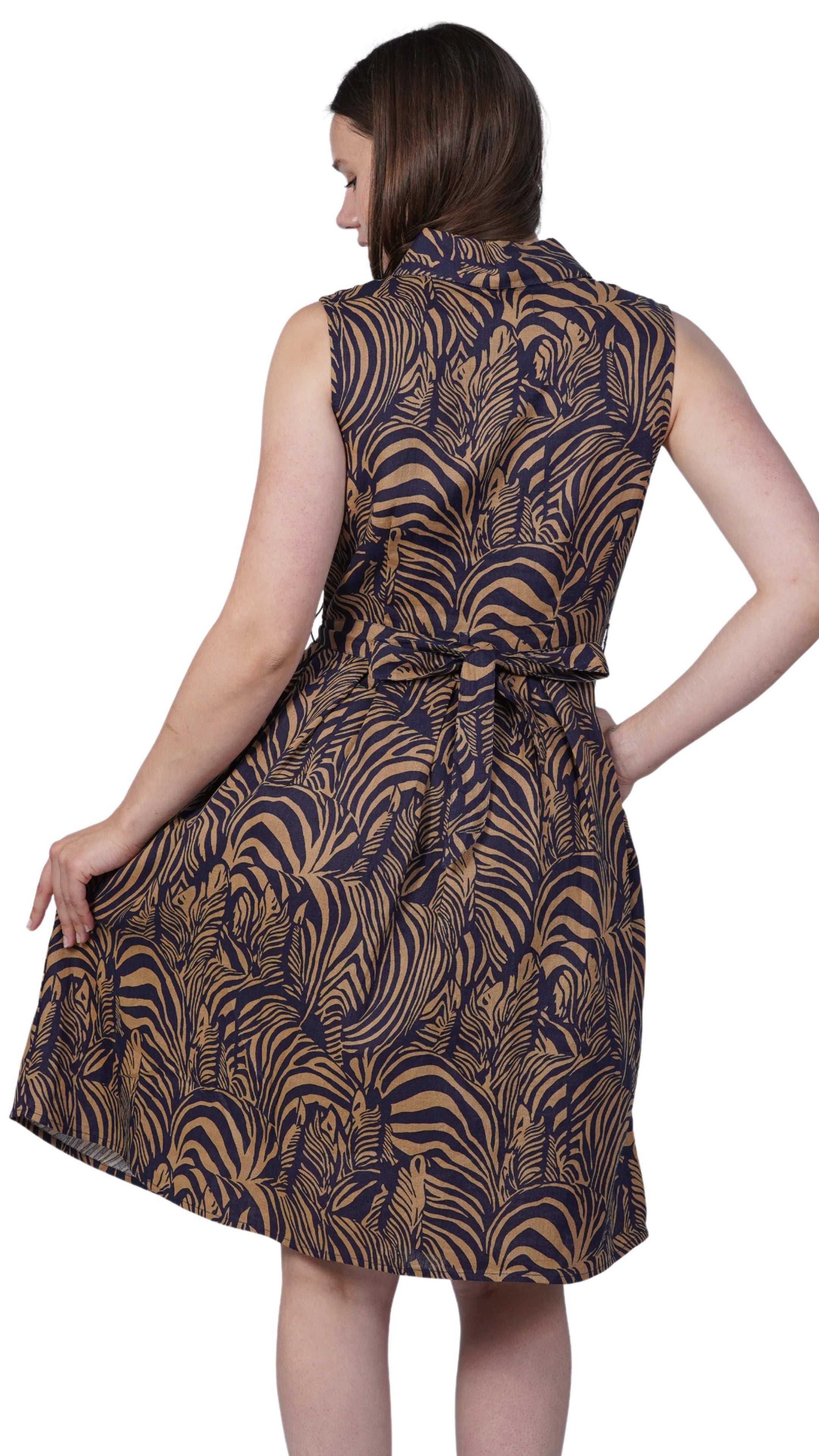 Sustainable Elegance: Eco - Friendly Navy Dress with Golden Enchantment - DressKaree