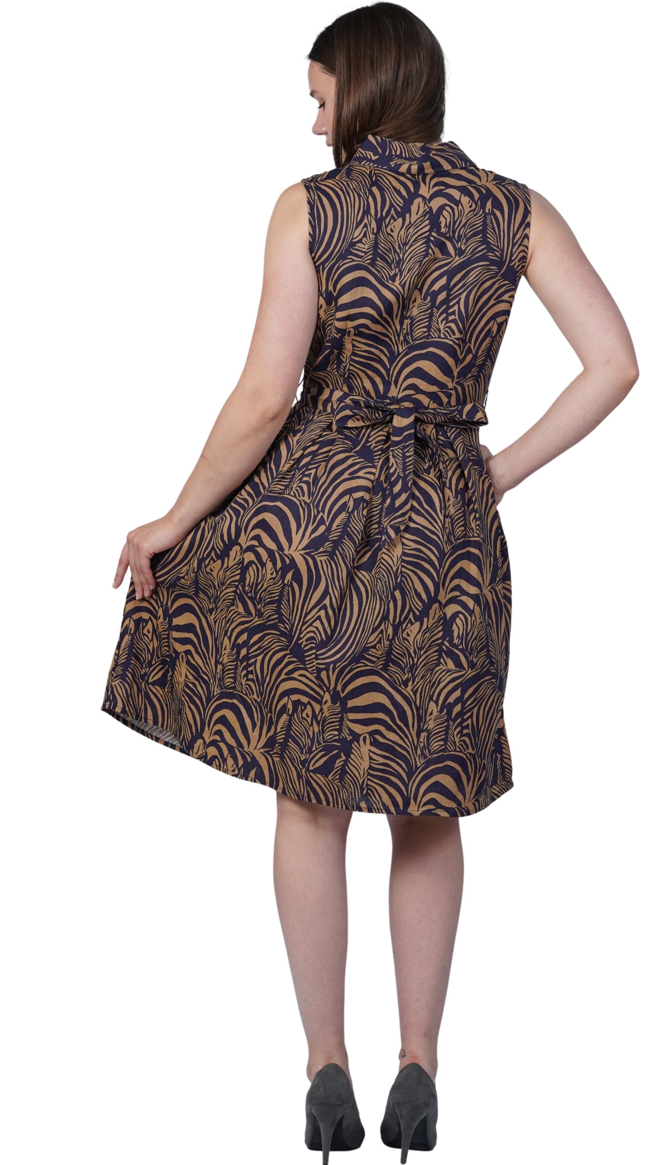 Sustainable Elegance: Eco - Friendly Navy Dress with Golden Enchantment - DressKaree
