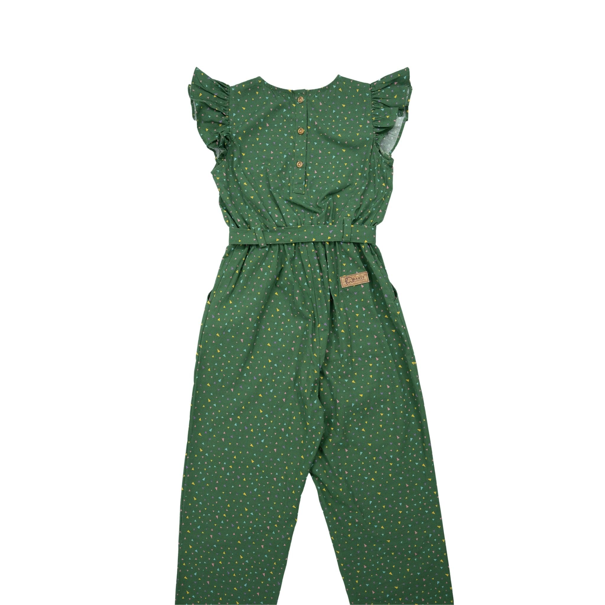 Sustainable Summer Fun: Green Confetti Cotton Jumpsuit for Girls - JumpsuitsKaree