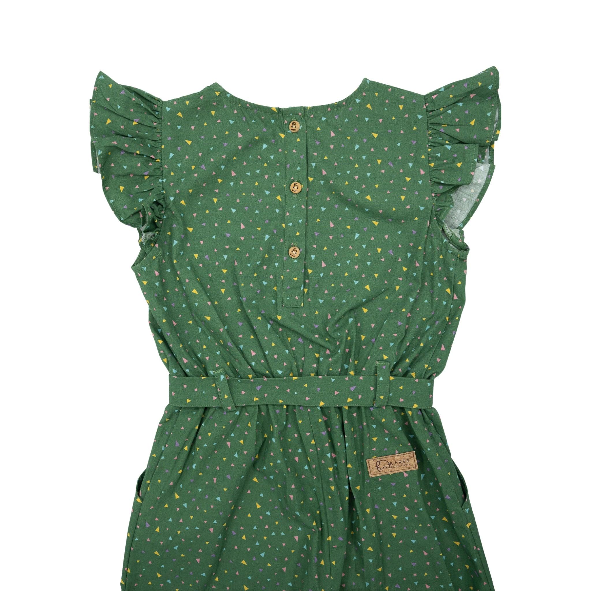 Sustainable Summer Fun: Green Confetti Cotton Jumpsuit for Girls - JumpsuitsKaree