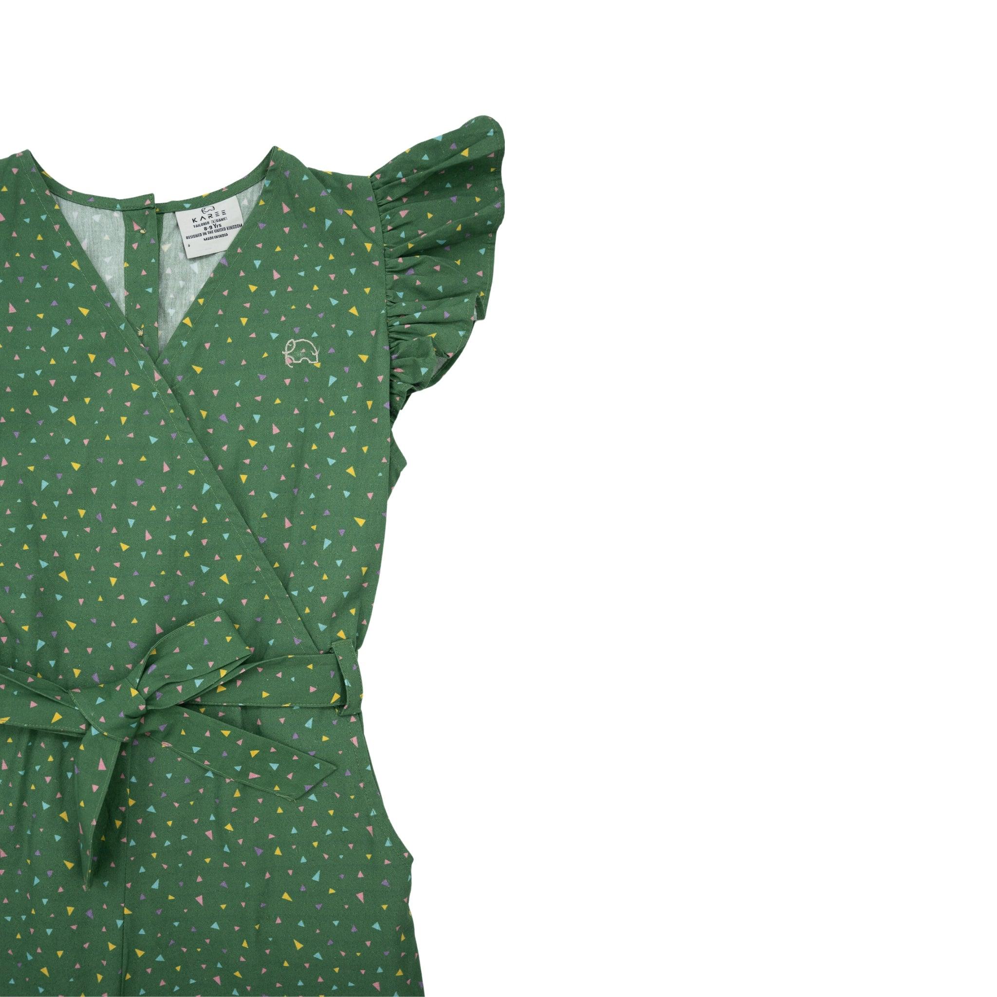 Sustainable Summer Fun: Green Confetti Cotton Jumpsuit for Girls - JumpsuitsKaree