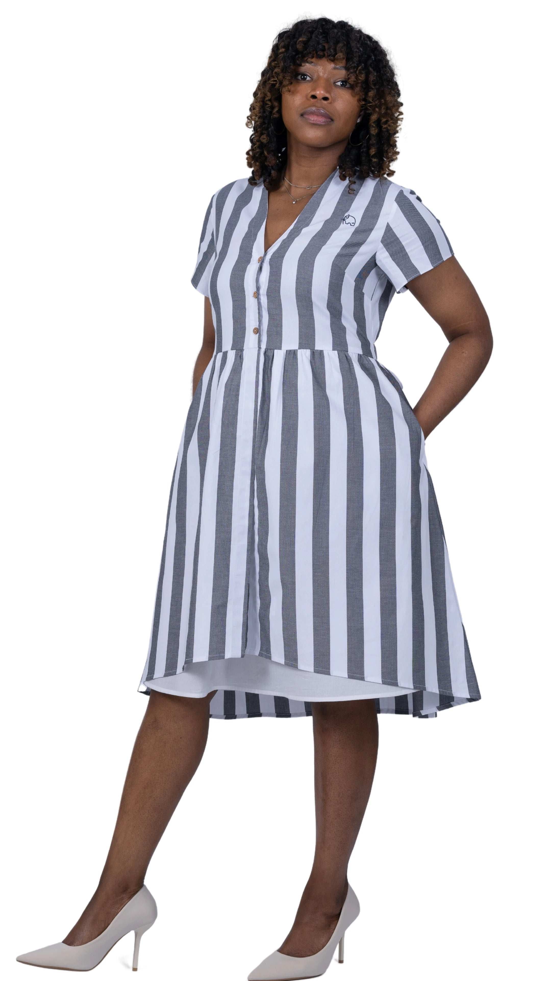 Timeless Elegance Redefined: Timeless Striped Elegance Slit Dress - DressKaree