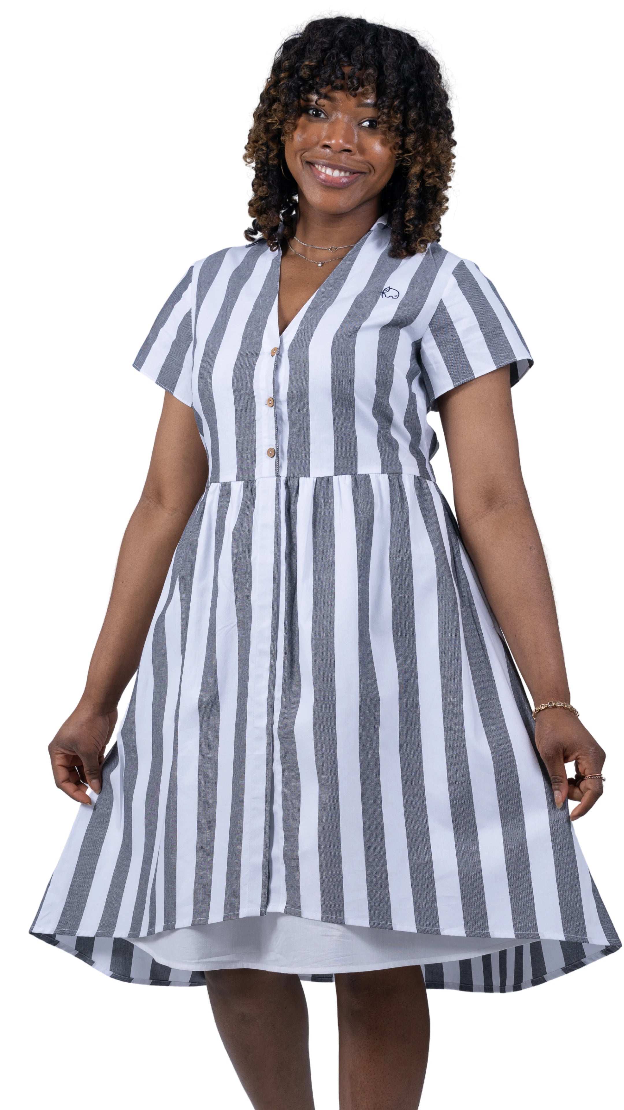 Timeless Elegance Redefined: Timeless Striped Elegance Slit Dress - DressKaree
